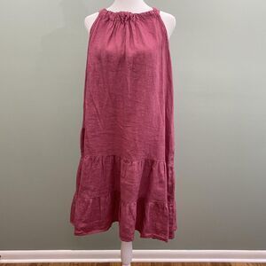 Bellambia Dress Womens Medium Pink Linen Sleeveless Tiered Italy Boho Summer Bow